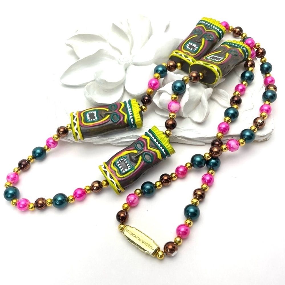 Mardi Gras  Imports Decorative Multicolored Tiki Beads 40 “  Luau Party Signed